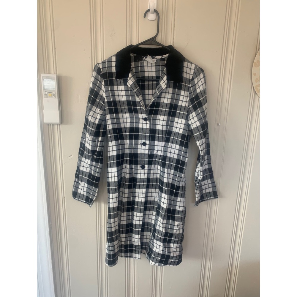 Bonnie Jean Girls Plaid Dress Black‎ White Velvet Collar Long Sleeve Size 16